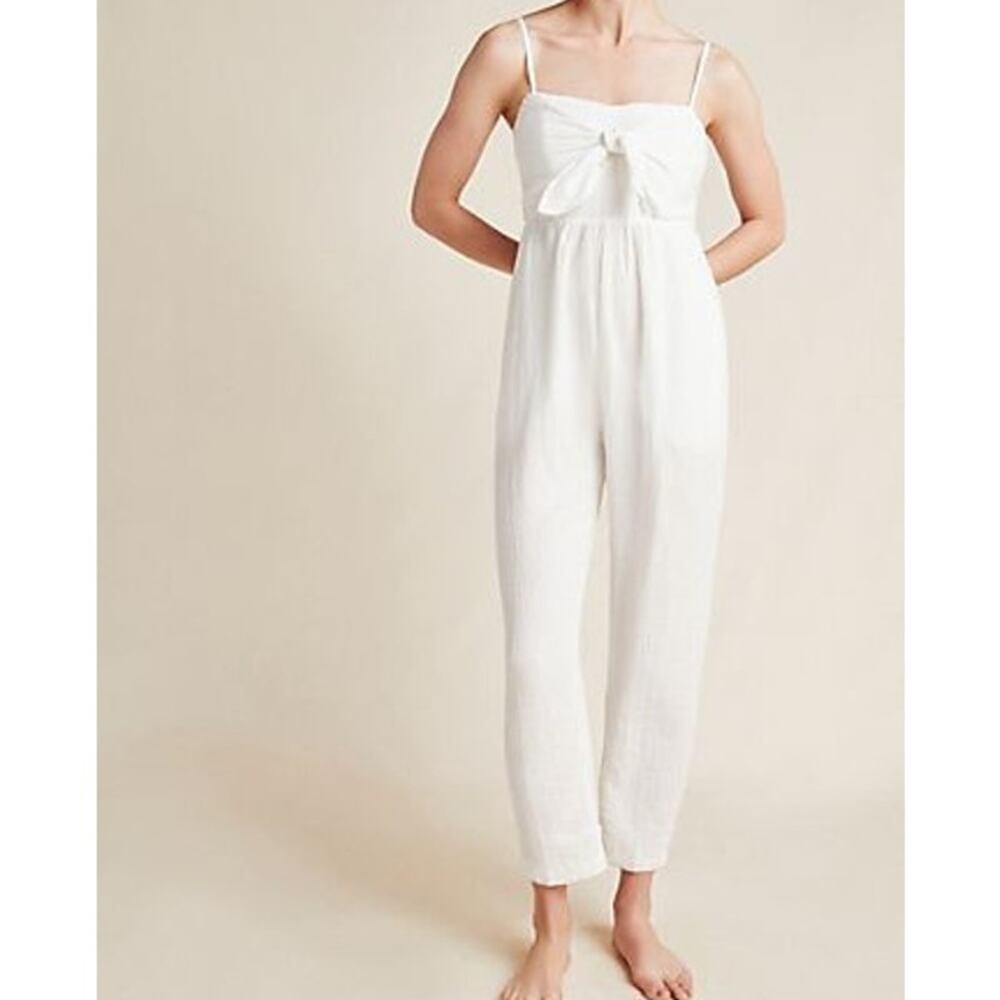 Anthropologie Saturday Sunday Isabel Tie Front Jumpsuit Smocked Cotton Gauze